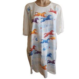 Vintage Challis Roos Colorful Horses Women's Long Sleep Shirt One Size